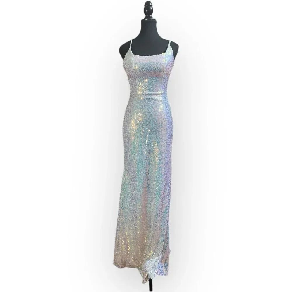 NWOT City Triangles Womens Sequin CrisscrossβBack Sleeveless Dress Silver Sz XS
